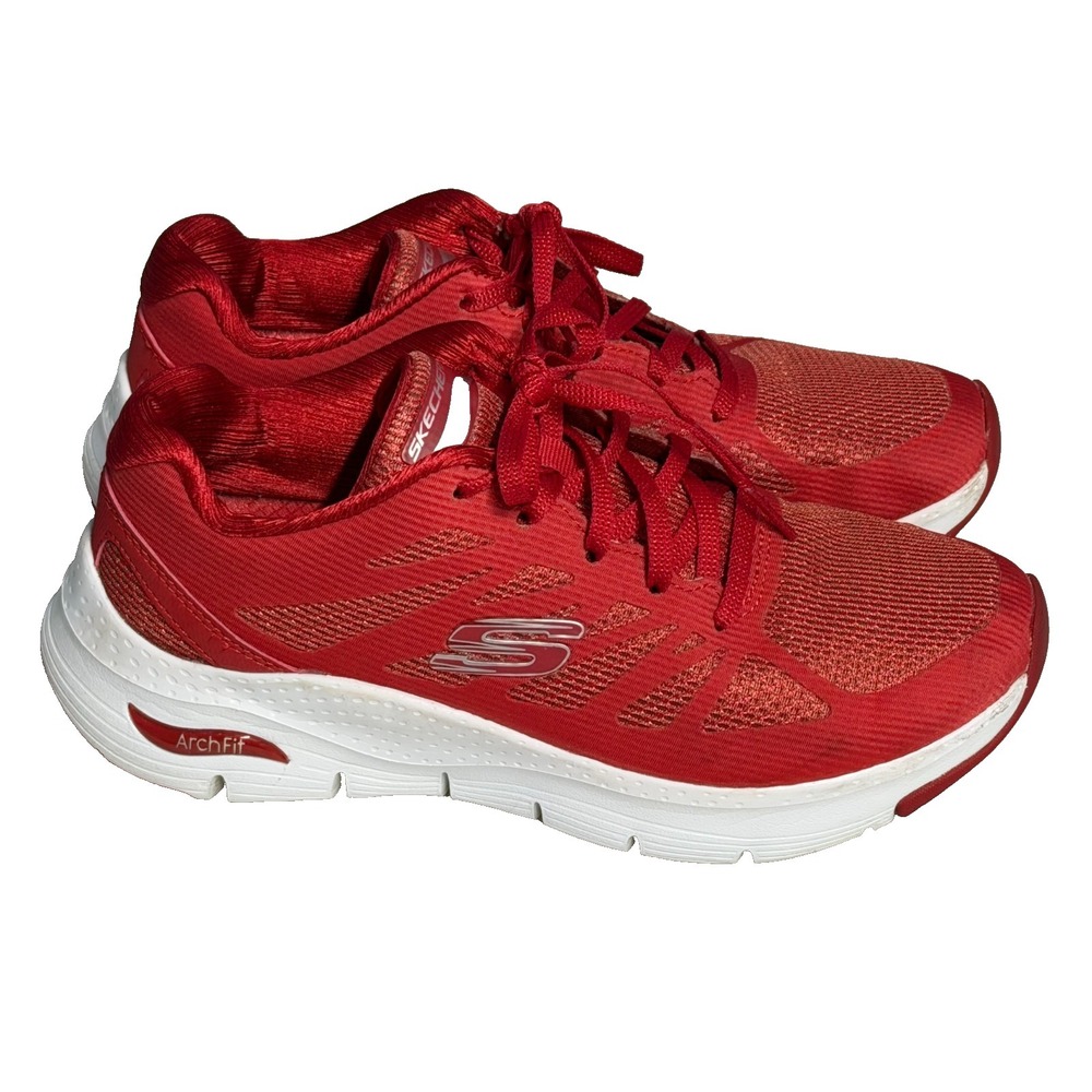 Skechers Arch Fit Vivid Memory Sneakers Red Women's 7 Mesh Walking Shoes